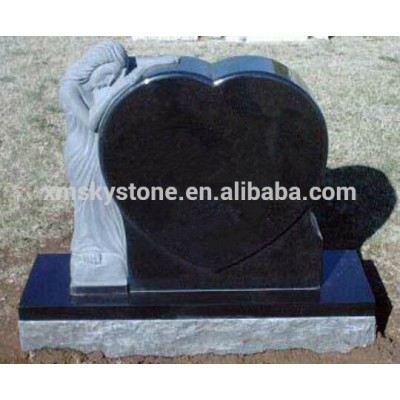 American Design Absolute Black Granite Heart Shaped Weeping Angel Headstone