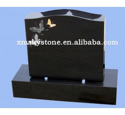 Americian black granite headstone with butterfly